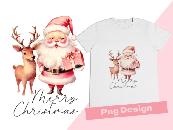 Retro Pink Santa Claus with Deer Design