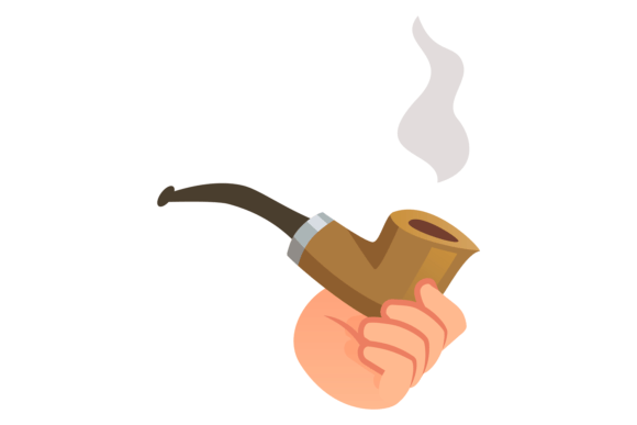 Smoking Pipe in Human Hand. Retro Male H